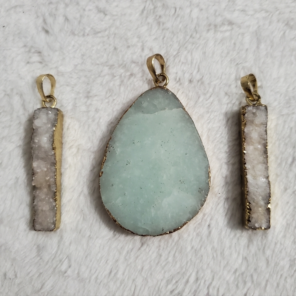 Gemstone Pendant Lot (3) Druzy Agate